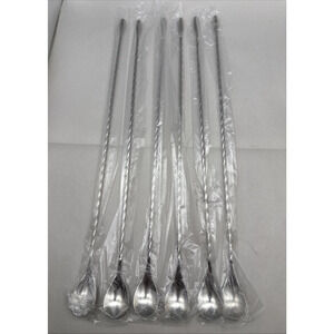 6 Pcs 15.7 In Cocktail Spoons, Stainless Steel Extra Long Bar Spoon Spiral Mixin